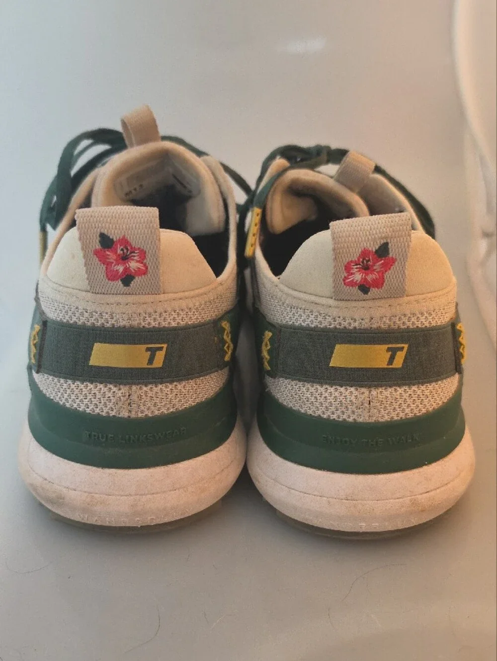 Men's Cream Mesh Sneakers with Green Overlays